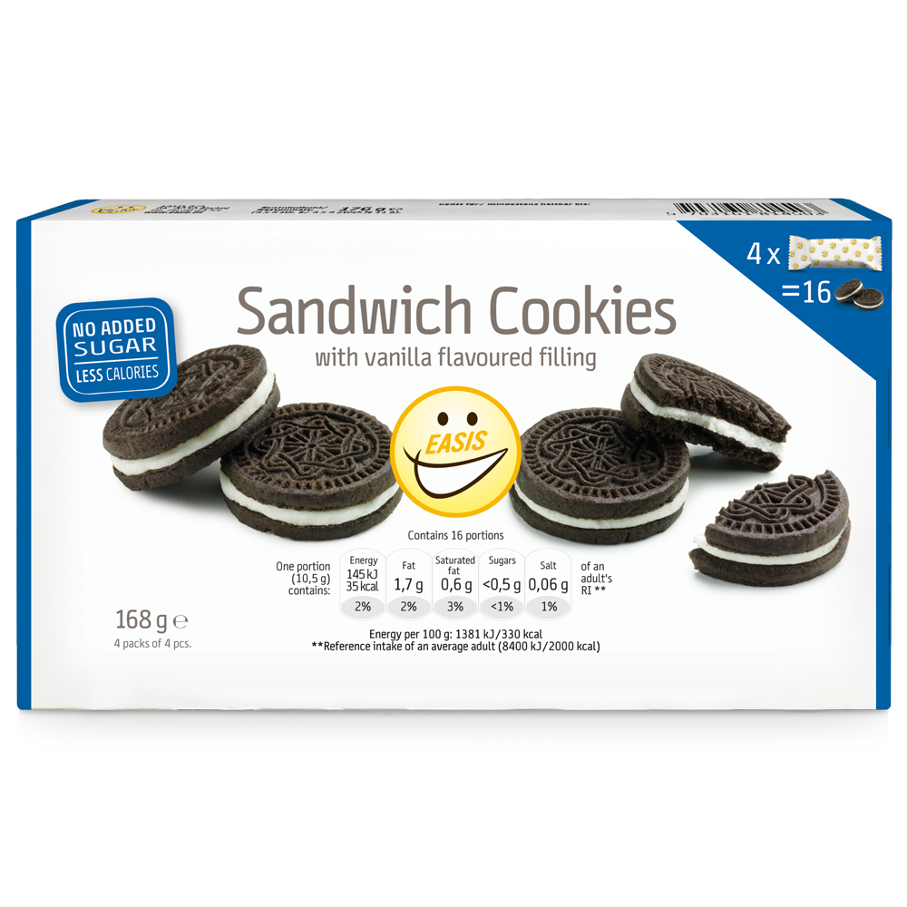 EASIS Sandwich Cookies med kremfyll, helt uten tilsatt sukker