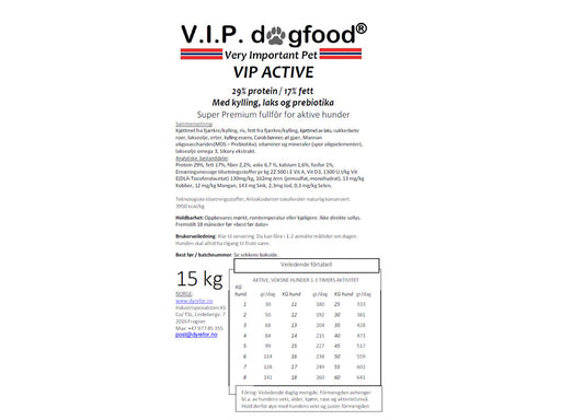 V.I.P. Dogfood Active 15 kg - for aktive voksne hunder