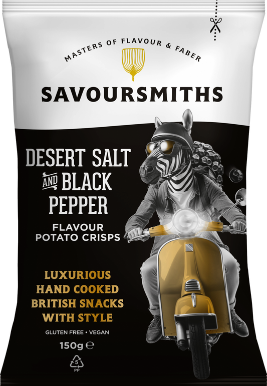 Savoursmiths potetchips med ørkensalt & sort pepper- Gourmetchips med Kalaharisalt